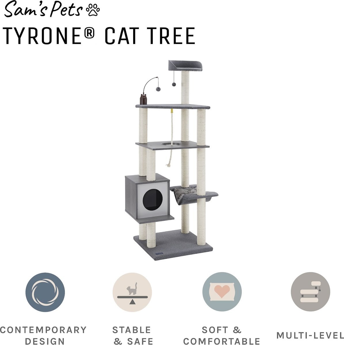 Sam's Pets Tyrone 70.5-in Cat Tree， Gray