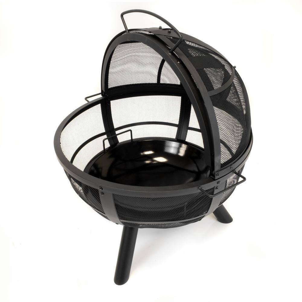 35 in. H Outdoor Steel Black Fire Pit with Spherical Spark Screen 5510