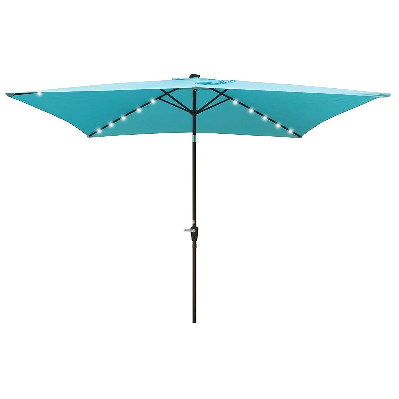 F.C Design Rectangular Solar LED Lighted Outdoor Umbrella - 10 x 6.5t Size - Crank and Tilt - Ideal for Garden， Backyard， Pool