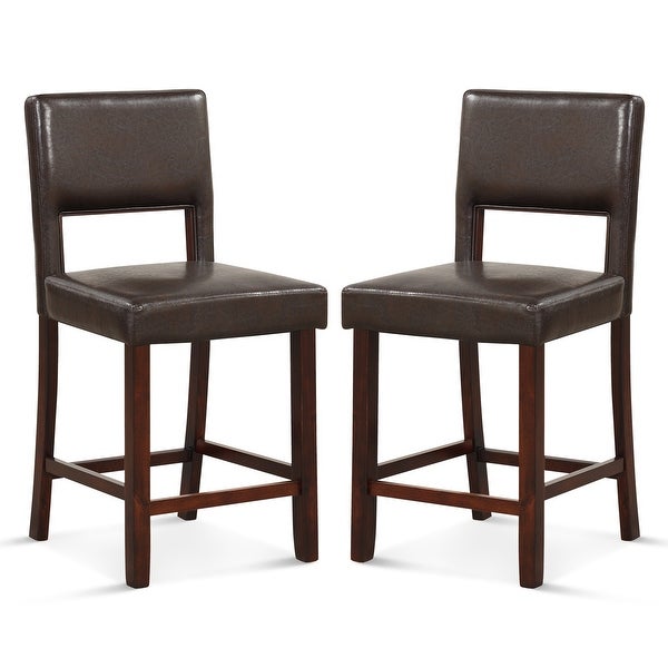 Costway Set of 2 Upholstered Linen Bar Stools 24.5'' Wooden Dining - See Details