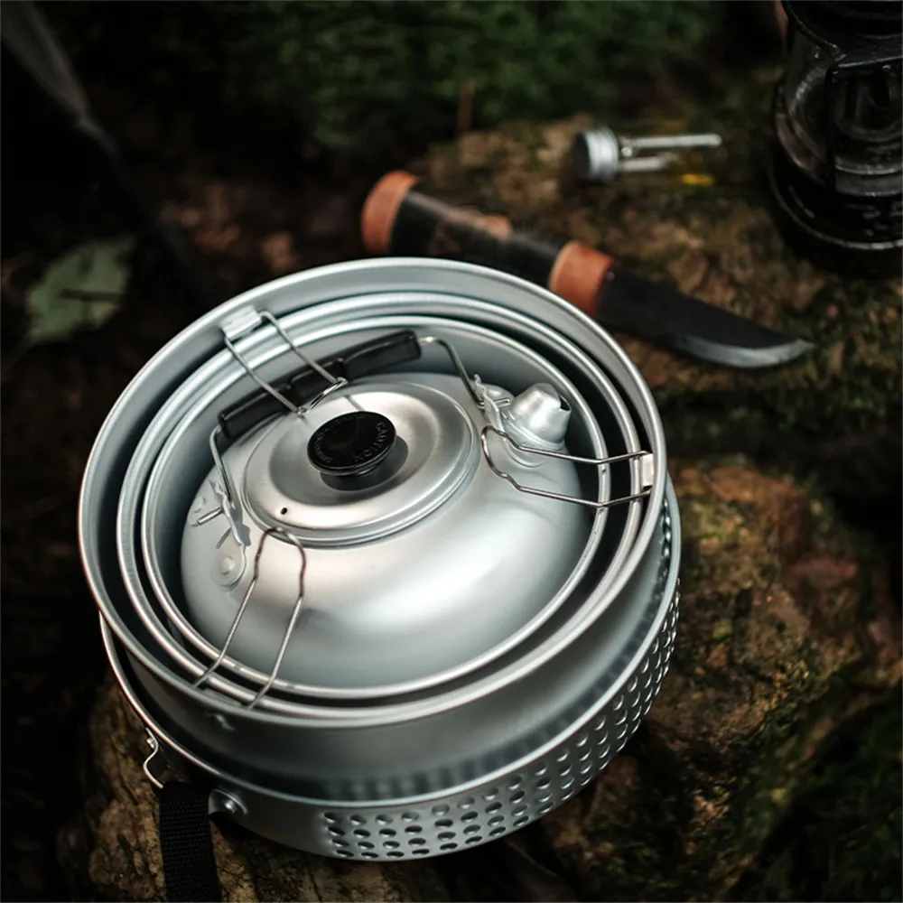 Outdoor Camping Storm Backpacking Alcohol Stove Picnic Portable Aluminum oy Folding Cooking Pot Set