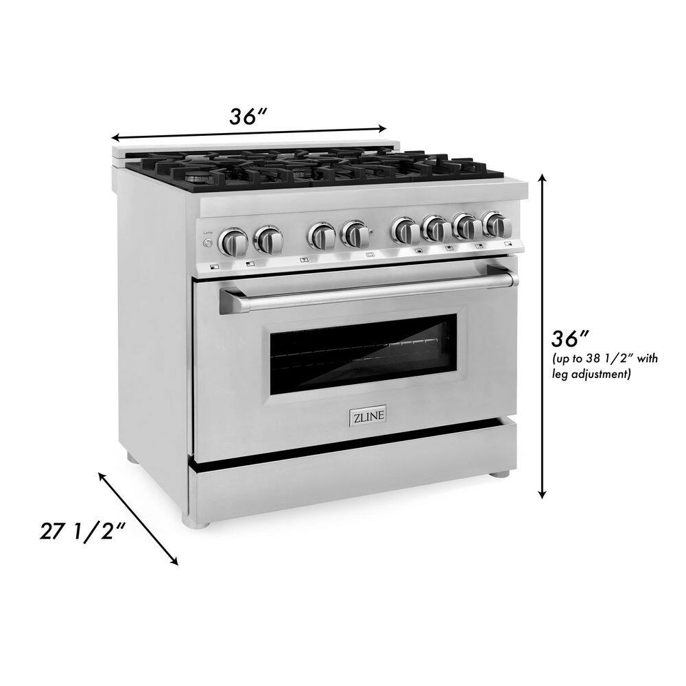 ZLINE Kitchen and Bath 36 in. 4.6 cu. ft. Dual Fuel Range with Gas Stove and Electric Oven in Stainless Steel (RA36) RA36