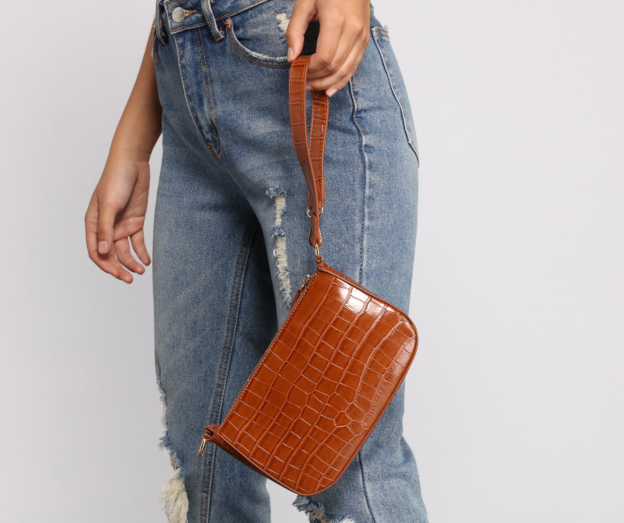 Essential Faux Croc Embossed Purse