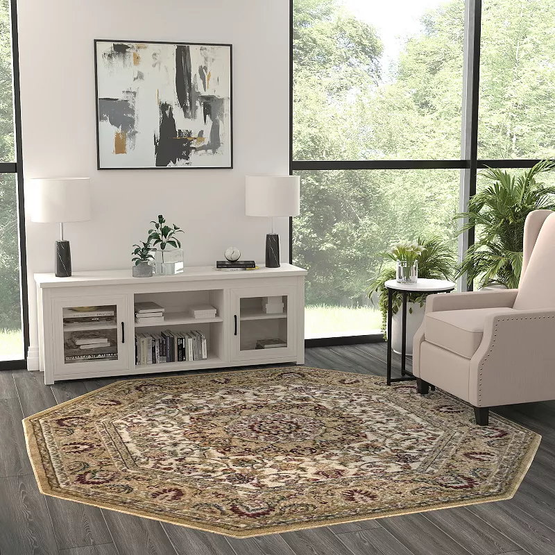 Masada Rugs Masada Rugs Bellagio Collection 7'x7' Traditional Octagon Area Rug in Ivory - Design B401