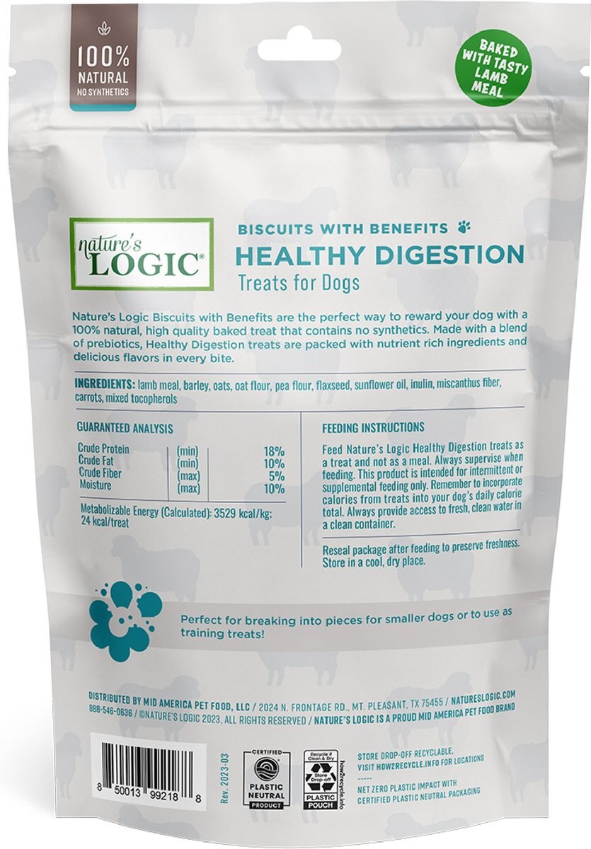 Nature's Logic Healthy Digestion Biscuits Dog Treats， 12-oz bag