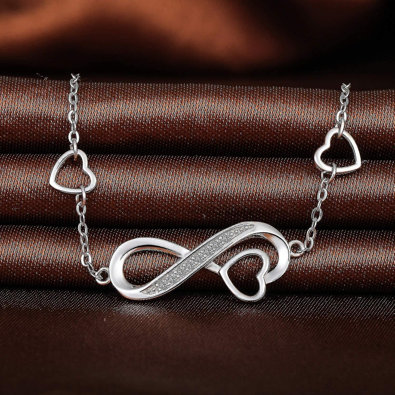 Women's Infinity Infinity Symbol Heart Bracelet 925 Sterling Silver Cubic Gift