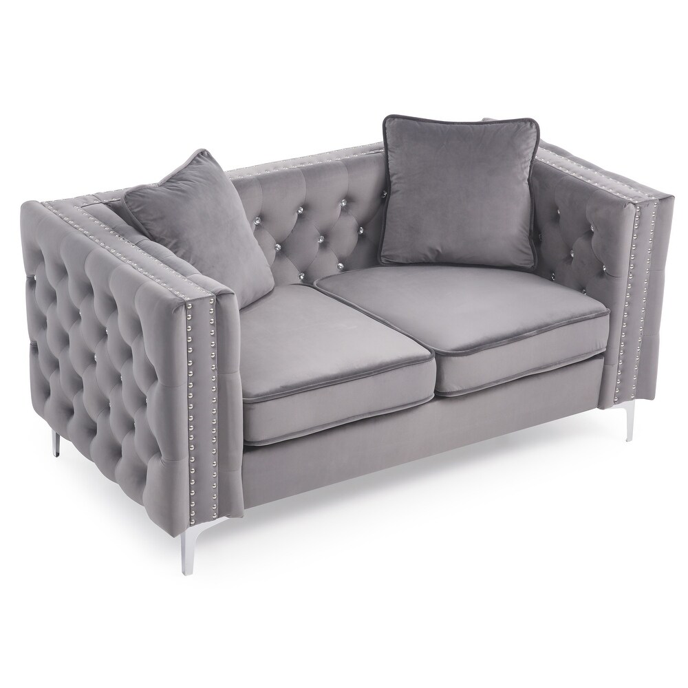 Paige 63 in. Velvet 2 Seater Sofa with 2 Throw Pillow   63\