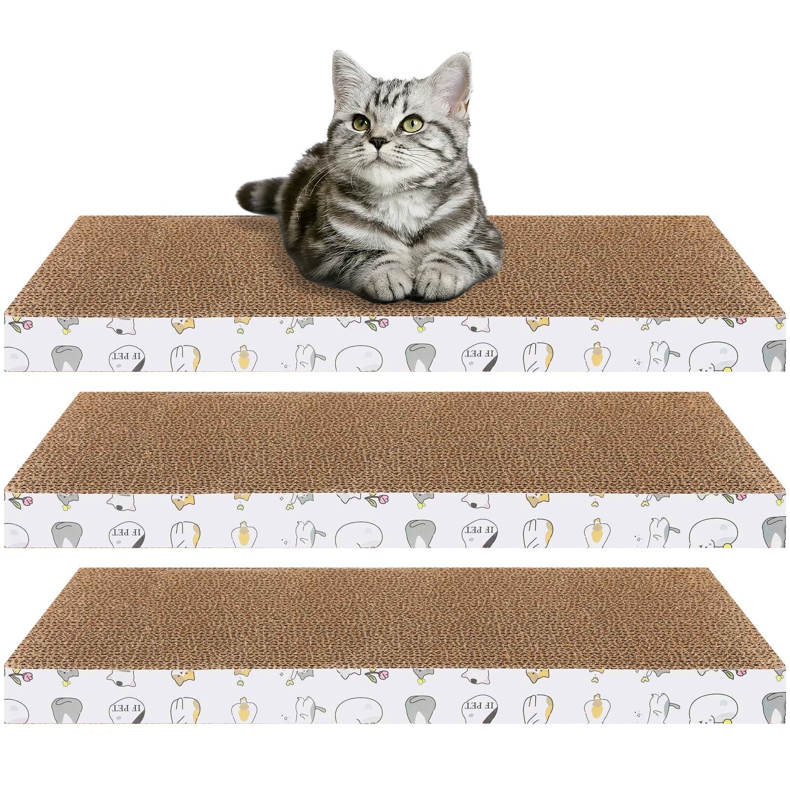 OMZER Cardboard Cat Scratcher Lounger 3pcs， Durable Corrugated Cardboard Cat Scratcher Board with Hole， Scratching Lounger， Cat Scratching Pad for Indoor Cats as Furniture Protector， Cat Training Toy