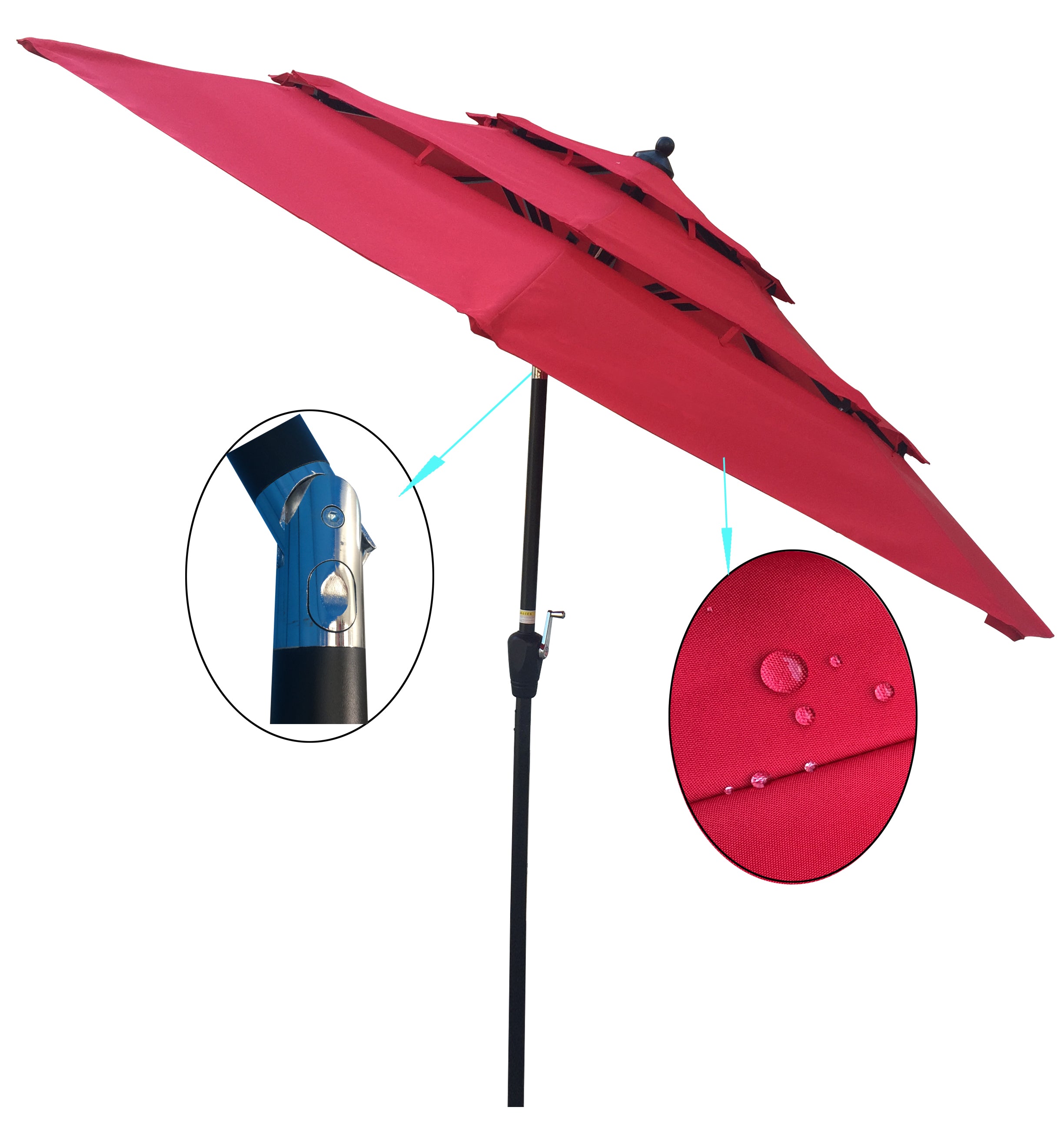 9' Market Crank Tilt Polyester Patio Umbrella, Outdoor Market Umbrella Aluminum Table Patio Umbrella with Tilt and Crank, Backyard Garden Parasol (Red)