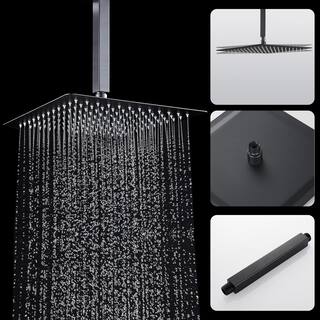 Zalerock Rainfall 1-Spray Square Ceiling Mount Shower System Shower Head with Handheld in Black (Valve Included) KSA033