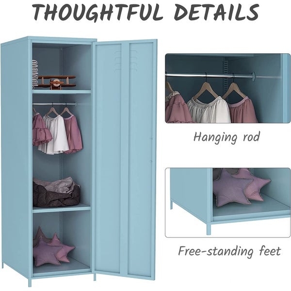 Metal Armoires Locker Cabinet for Kid with Hanging Rod and Shelves - - 36905280