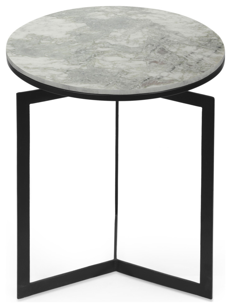 Pertica Modern Glam Handcrafted Marble Top Side Table  Natural White and Black   Industrial   Side Tables And End Tables   by GDFStudio  Houzz