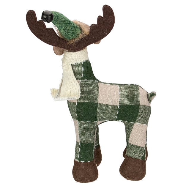 Tan And Green Buffalo Plaid Standing Moose Christmas Decoration