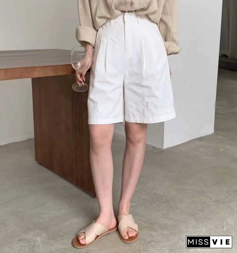 Toppies White Linen Shorts Wide Leg Summer Shorts Woman High Waist Shorts Streetwear