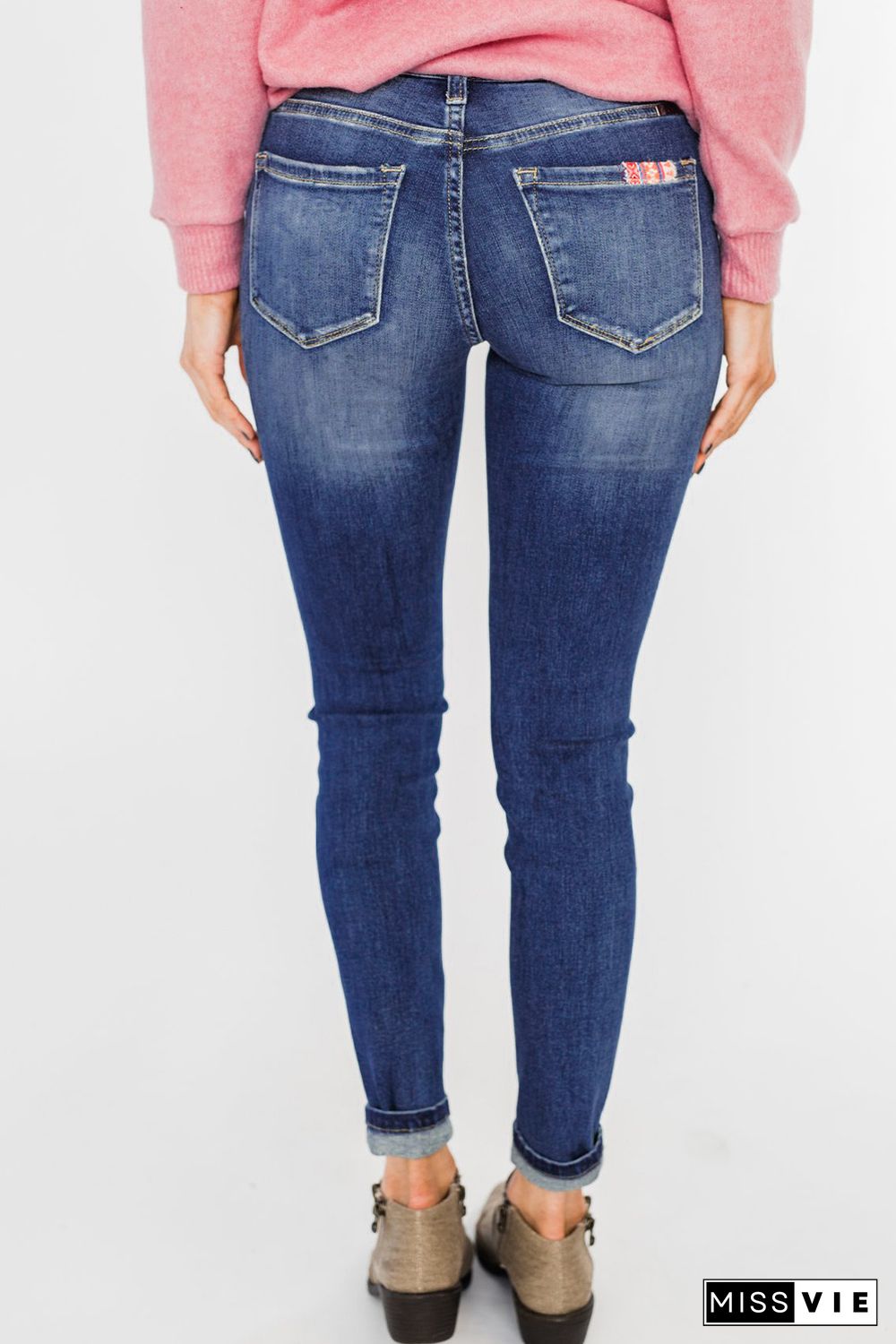 Aztec Patch Ripped Slim-fit Jeans