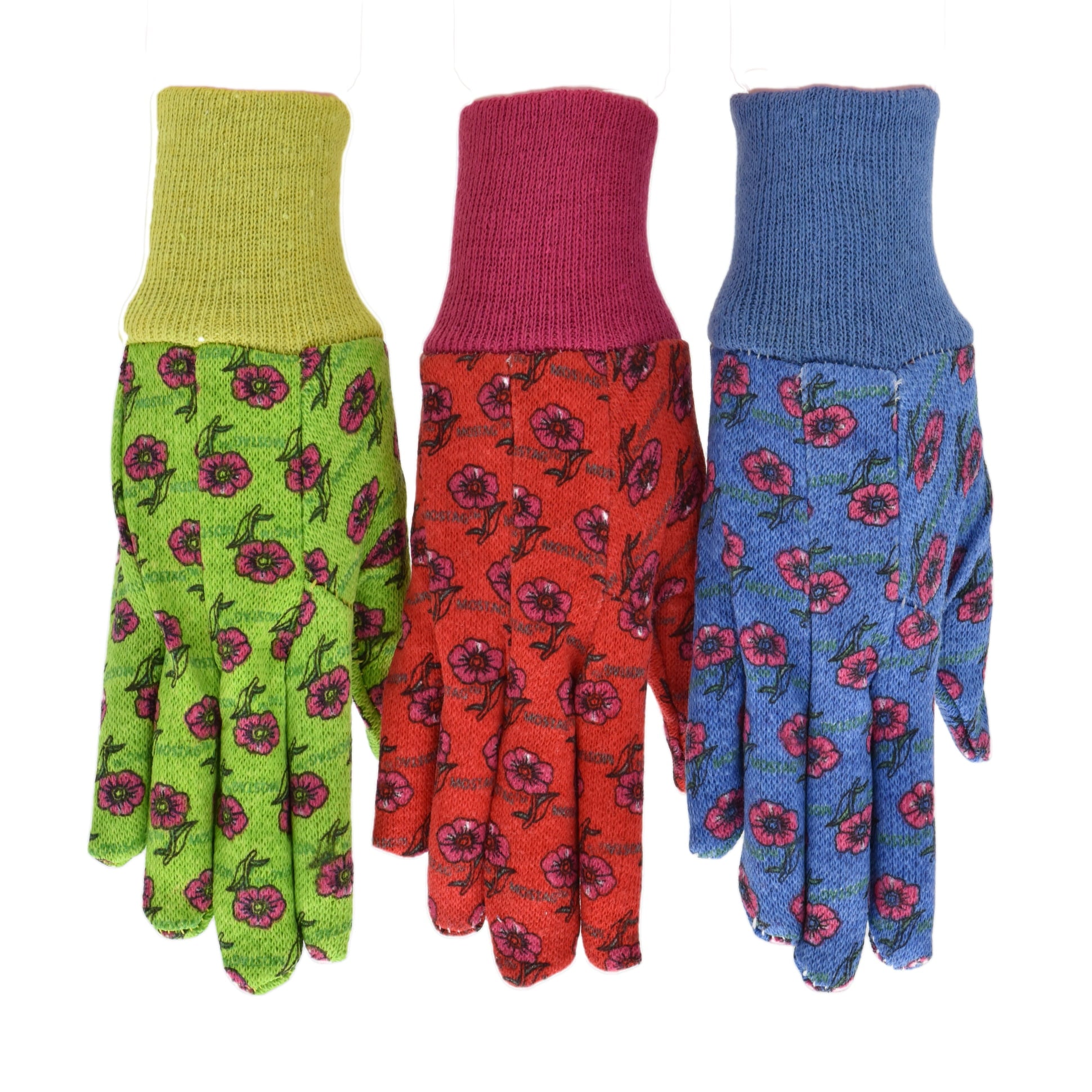 G & F Kids Garden Gloves 1823-3 JustForKids Work Gloves, 3 Pairs Green/Red/Blue per Pack