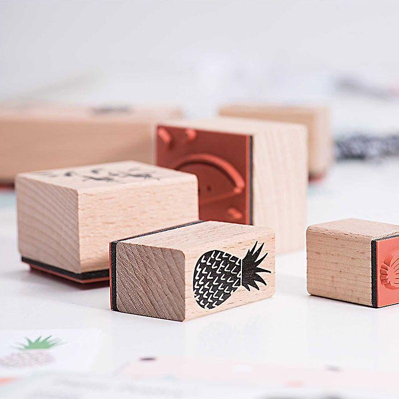 4 wooden stamps with inker - watermelon and pineapple