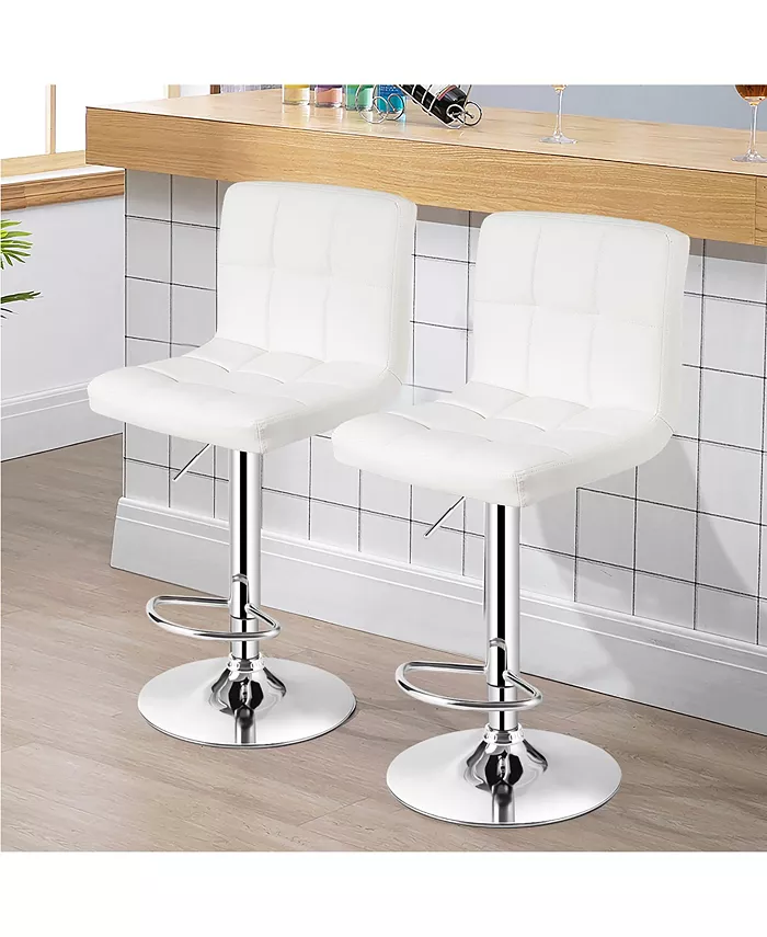 Costway Set of 2 Bar Stools PU Leather Adjustable Barstool Swivel