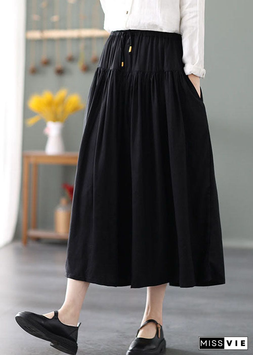 Simple Mulberry tie waist wrinkled Cotton Skirts Spring