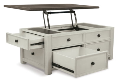 Signature Design by Ashley Bolanburg Farmhouse Lift Top Coffee Table with Drawers, Antique White & Brown