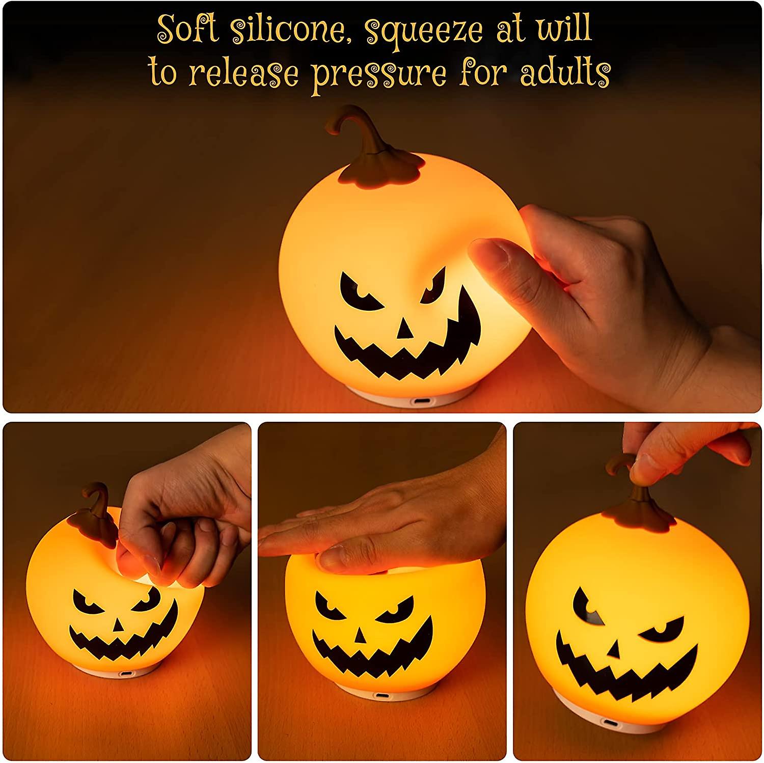 Liangnv Halloween Pumpkin Lights Cute Night Light For Kids 7 Color Changing Silicone Touch Baby Nursery Night Light Battery Powered Rechargeable Cute