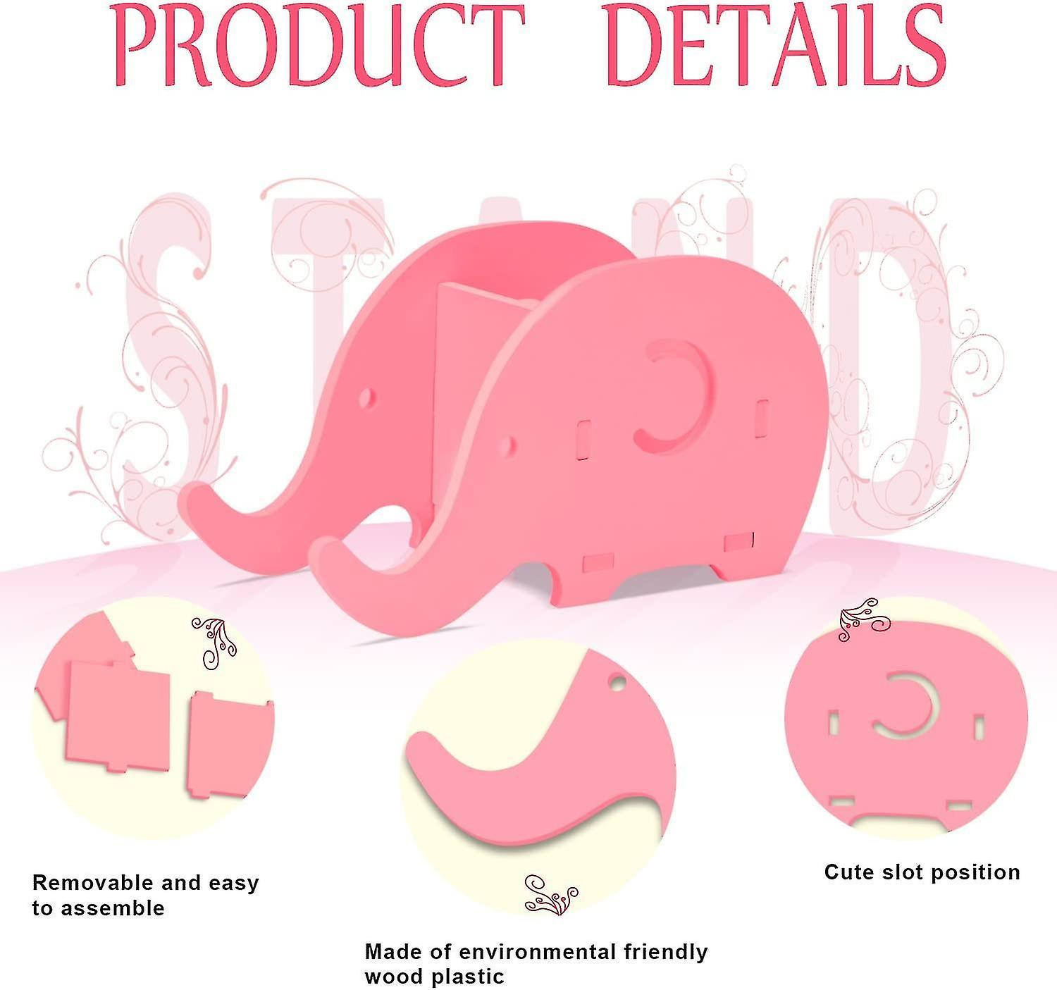 Desk Organiser， Cute Elephant Pen Pot Pencil Holder With Cell Phone Standpink (d-b2)