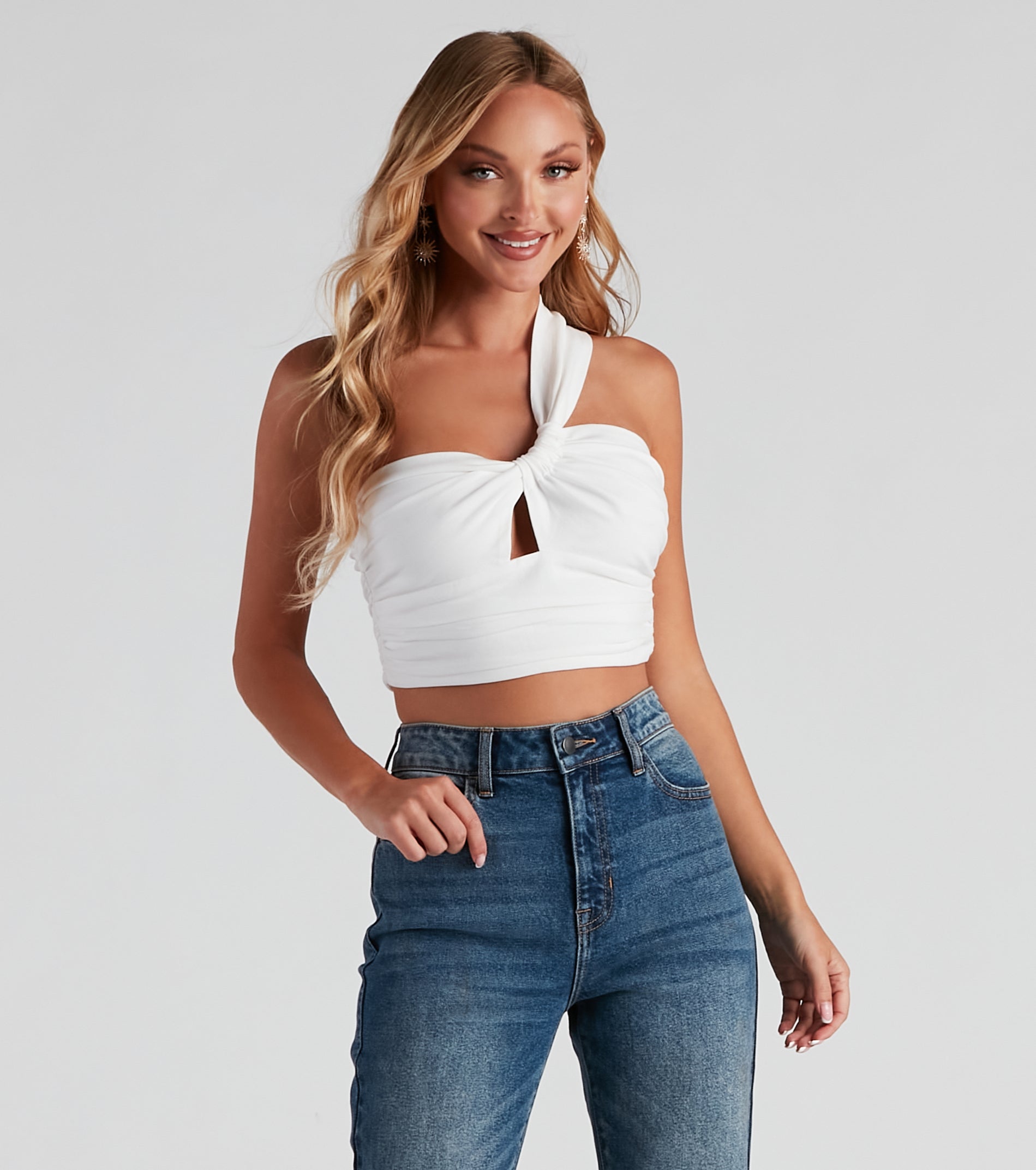 One Sided Linen Ruched Crop Top