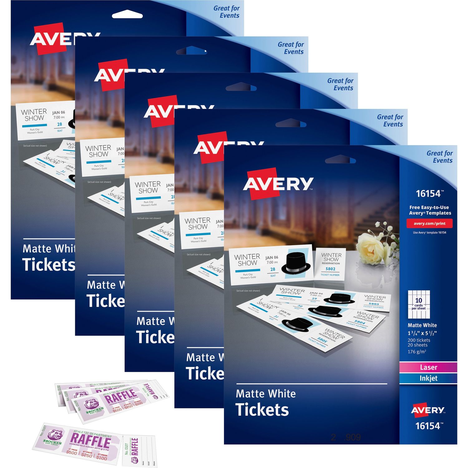 Perforated Raffle Tickets with Tear-Away Stubs - 2-Sided Printing by Avery AVE16154CT