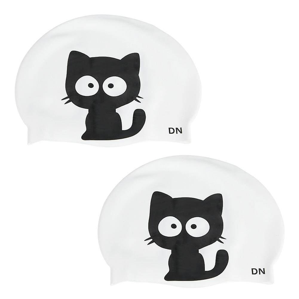 2pcs Unisex Cartoon Pattern Silicone Swimming Cap For Children(cat)