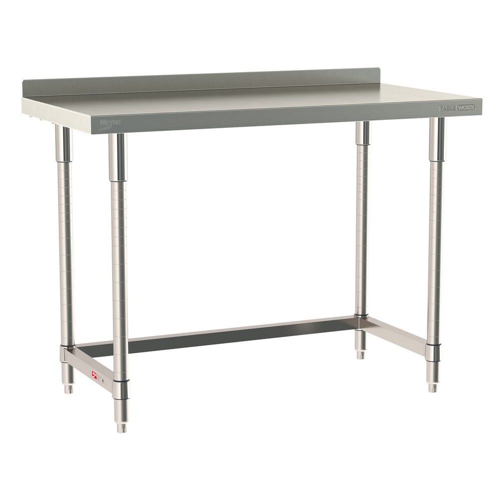 Metro TWS2448SU-316B-S TableWorx Stationary Stainless Steel Work Table with Open 3-Sided Frame and Backsplash， 24