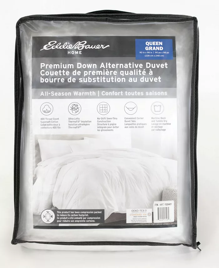 Eddie Bauer All Seasons 400 Thread Count Down Alternative Striped Luxury Oversized Duvet Insert， Queen