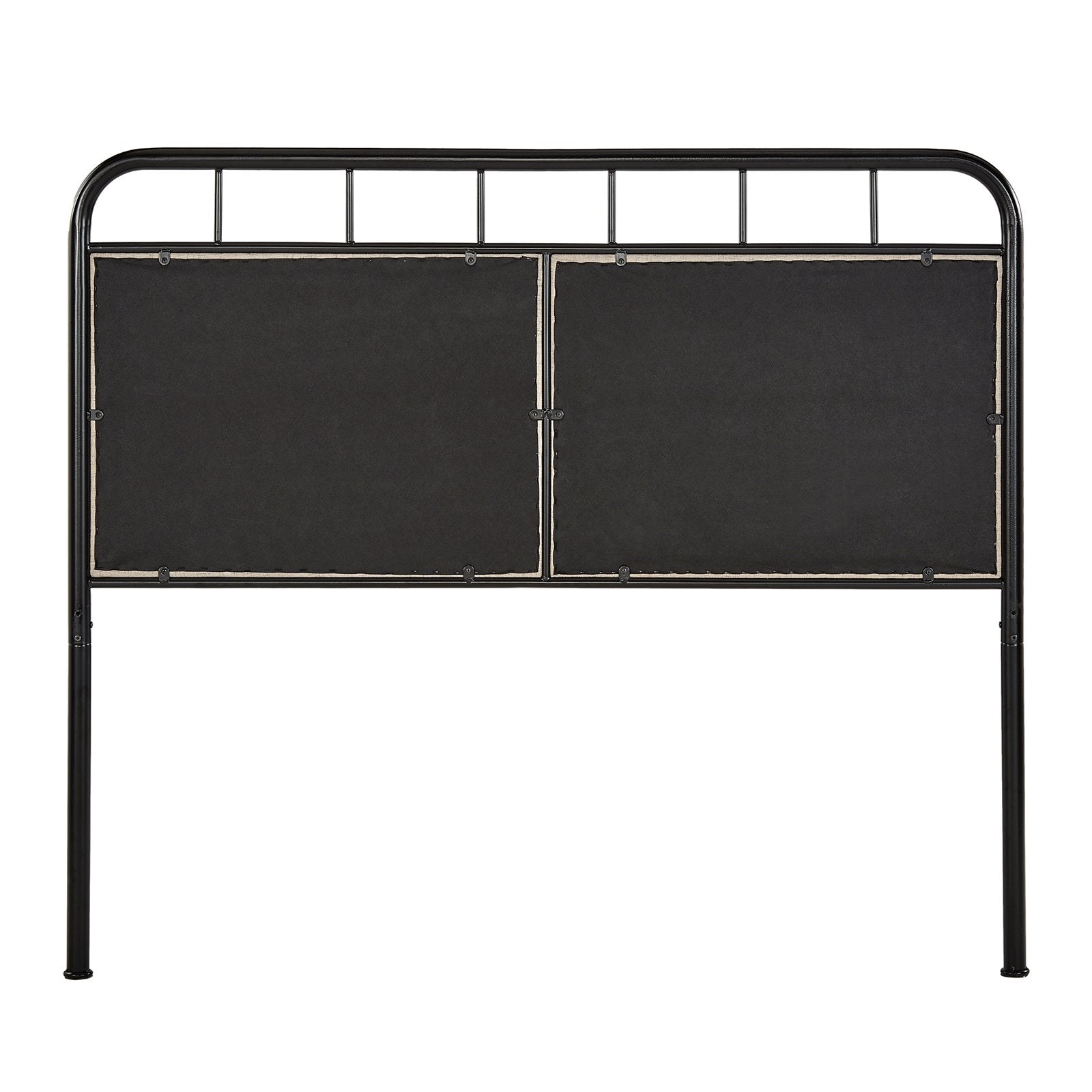 Weston Home Exton Black Metal Queen Bed with Beige Upholstered Headboard and Footboard