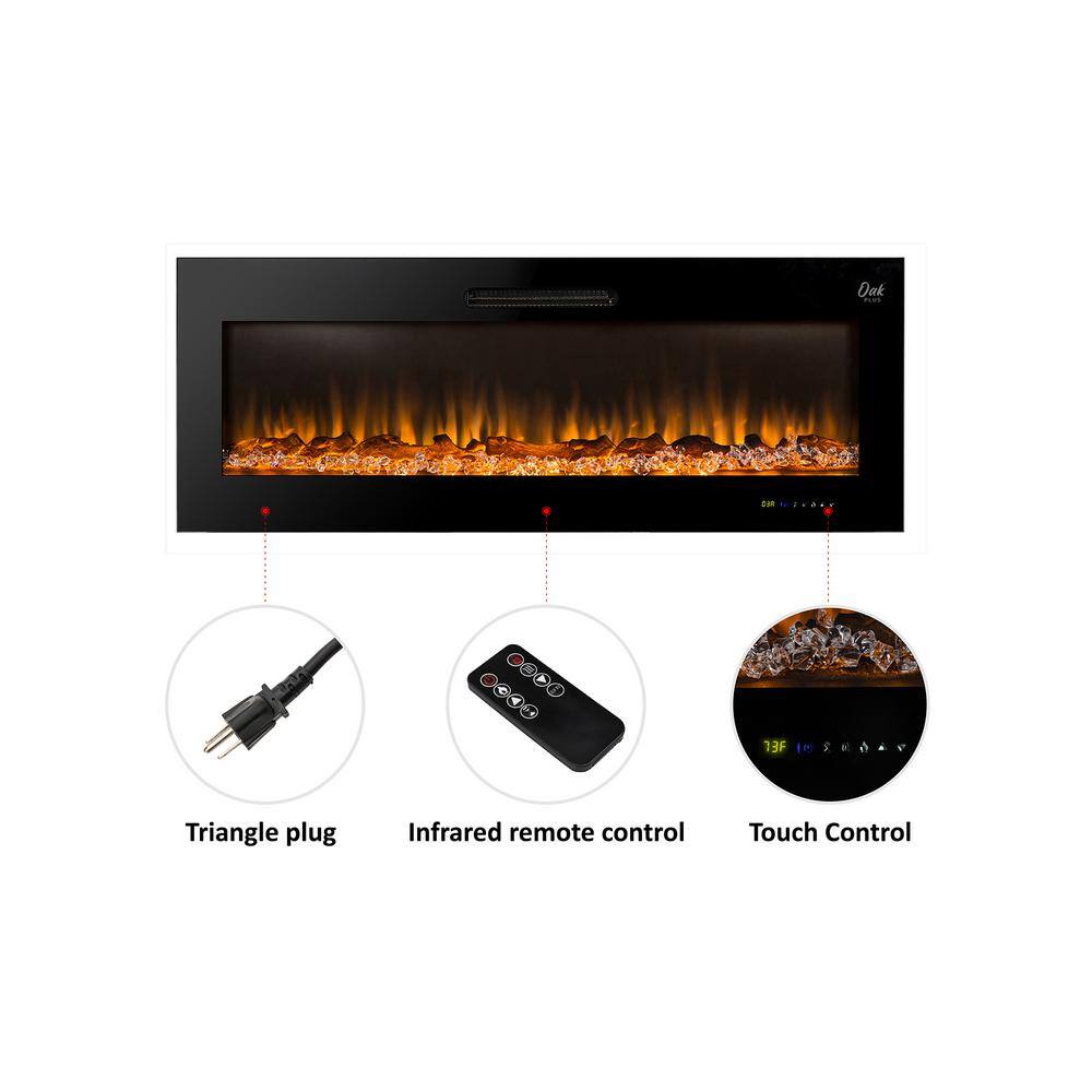 Glitzhome 50 in. L Black Recessed Wall Mounted Electric Fireplace with 9 Color Flames Faux Log and Crystal Decorated 2019200003