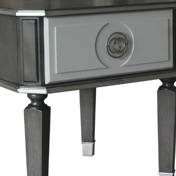 MDF End Table with 1 Drawer and Turned Tapered Legs - Gray and Silver - 24 L x 24 W x 24.21 H Inches