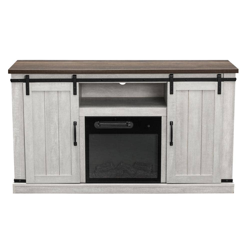 FESTIVO 54 in Saw CutOff White TV Stand for TVs up to 60 in with Electric Fireplace