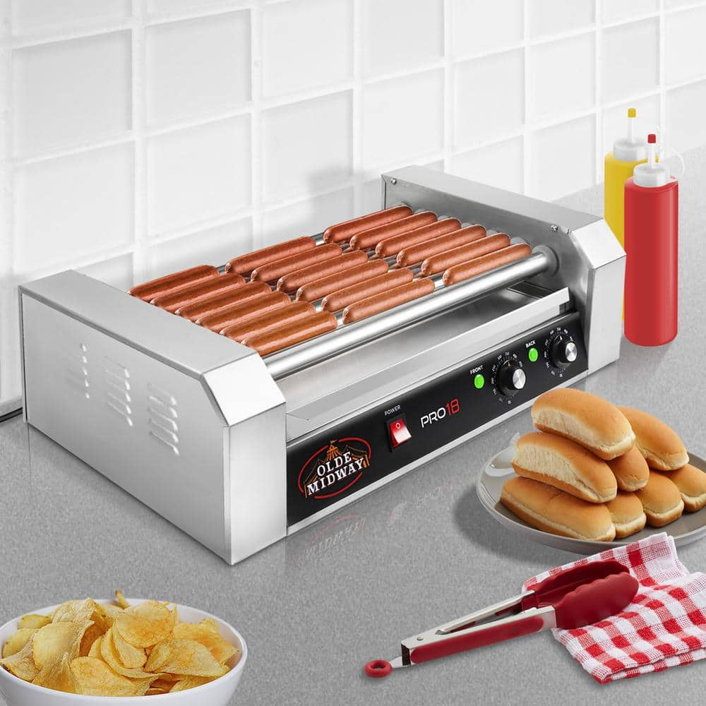 Olde Midway 167 sq. in. Stainless Steel Indoor Grill Hot Dog and Sausage Electric Countertop Cooker Machine with 7-Rollers CON-ROLL-PRO18