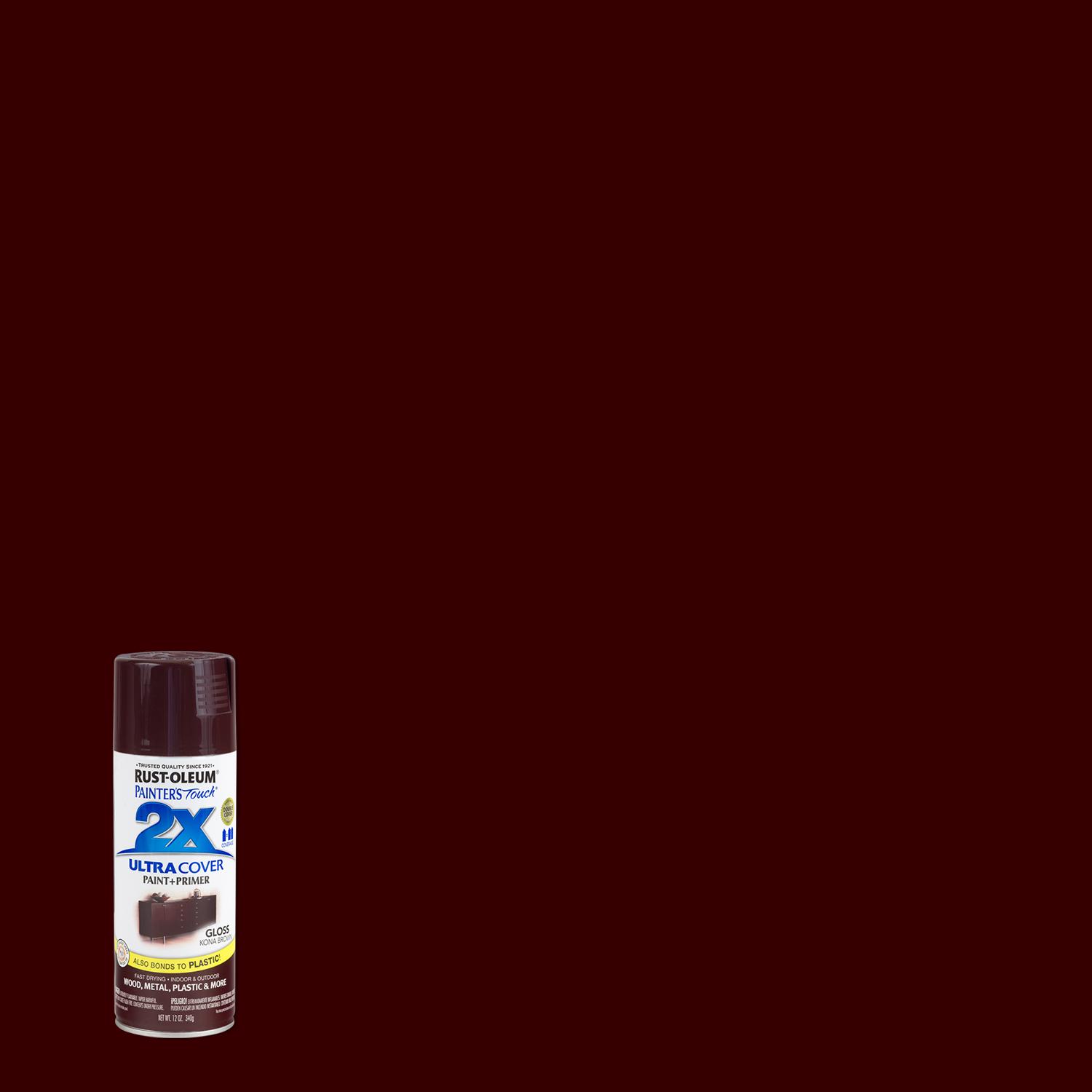 Rust-Oleum Painter\u0027s Touch 2X Ultra Cover Gloss Kona Brown Paint+Primer Spray Paint 12 oz