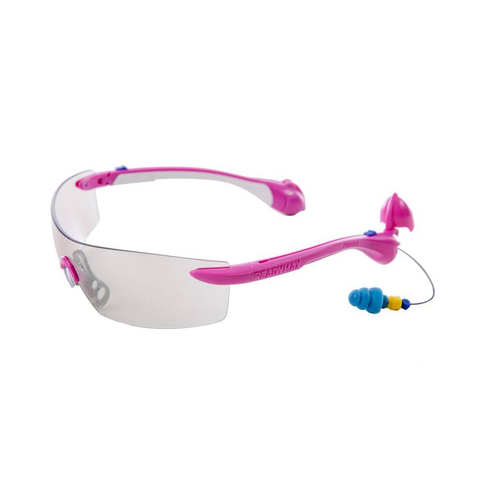 SoundShield Women's Sport Safety Glasses Pink Frame IndoorOutdoor Lens with Built In NRR 27 db TPR PermaPlug Earplugs GLWSP-IO