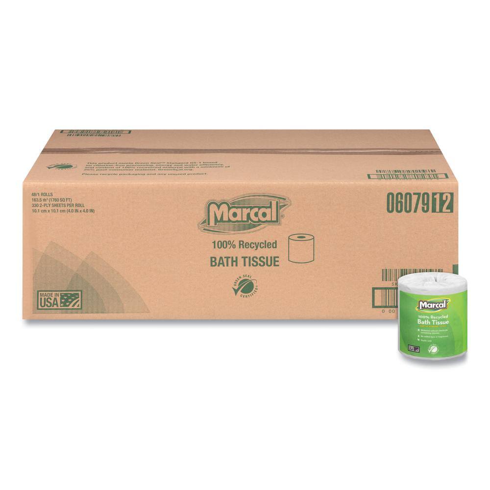 Marcal 4.1 in. x 3.7 in. Sheet White Bath Tissue 2-Ply (48 Rolls) MRC6079