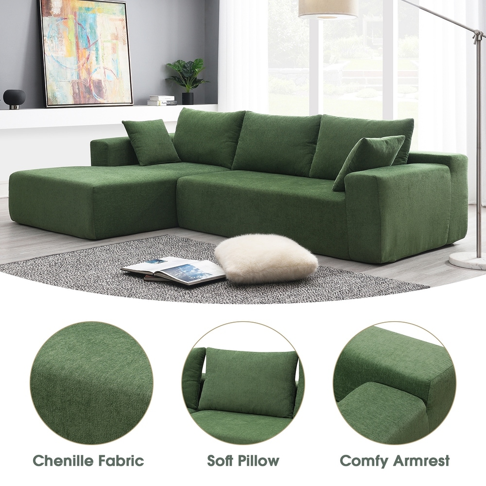 Minimalist Style Modular Sectional Sofa Chenille Fabric L Shape Couch Set with 2 Pillows