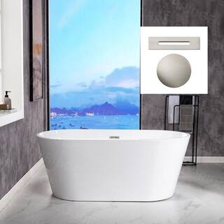 WOODBRIDGE Newark 59 in. Acrylic FlatBottom Double Ended Bathtub with Brushed Nickel Overflow and Drain Included in White HBT5774