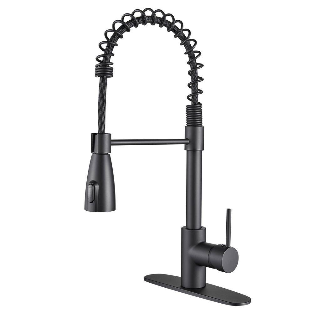 Heemli Touchless Single Handle Gooseneck Pull Out Sprayer Kitchen Faucet with Deckplate and Spiral Tube in Matte Black KBT0201MB