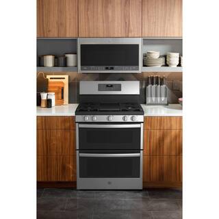 GE Profile 30 in. 6.8 cu. ft. Smart Freestanding Double Oven Gas Range in Fingerprint Resistant Stainless with Air Fry PGB965YPFS