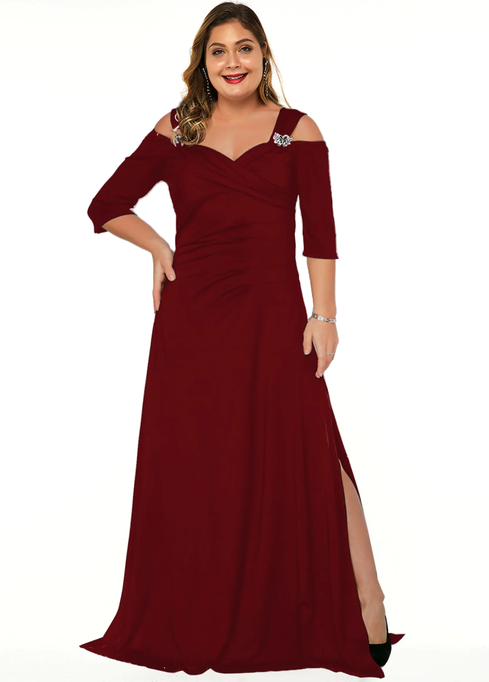 Plus Size Cold Shoulder Solid Dress