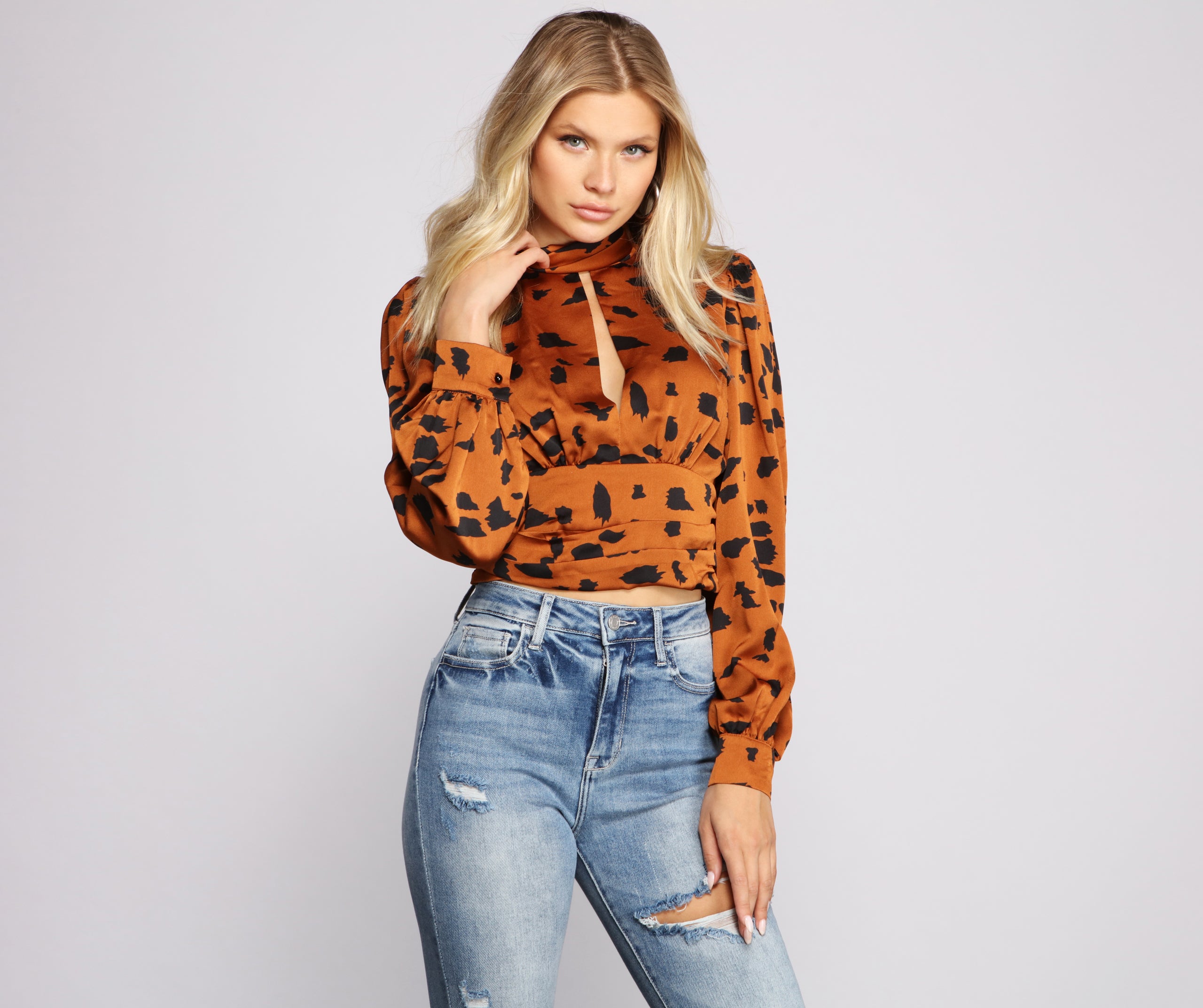 Satin Leopard Print Open Back Top