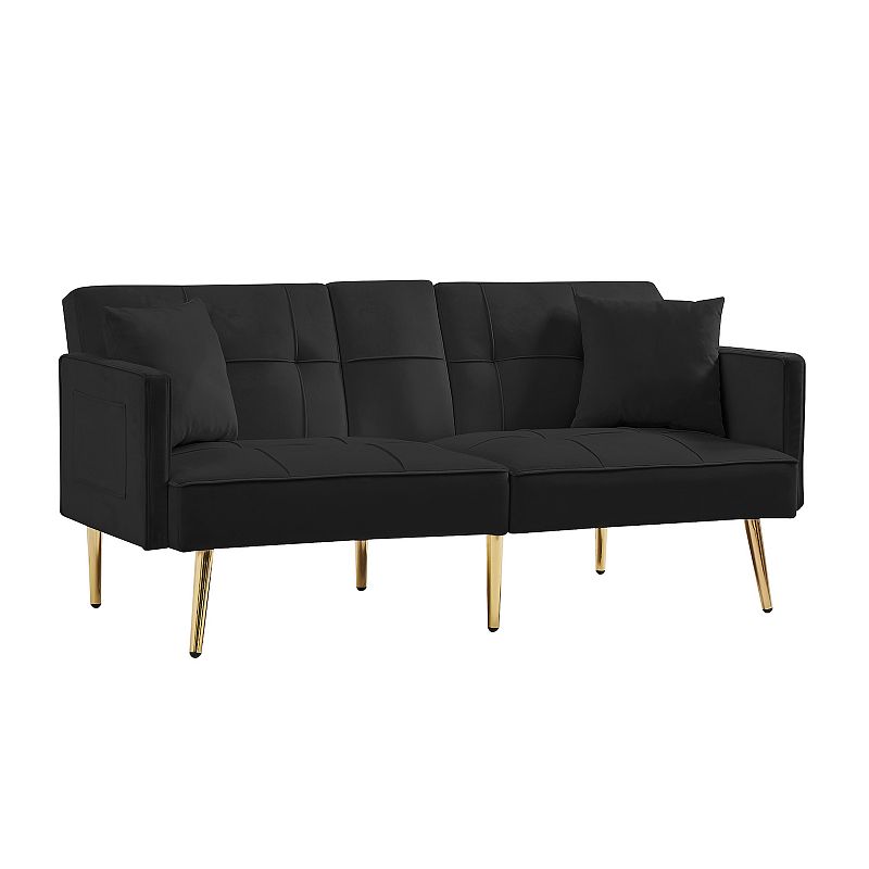 F.c Design Velvet Futon Sofa Bed With Gold Metal Legs - Luxurious And Versatile Seating Solution