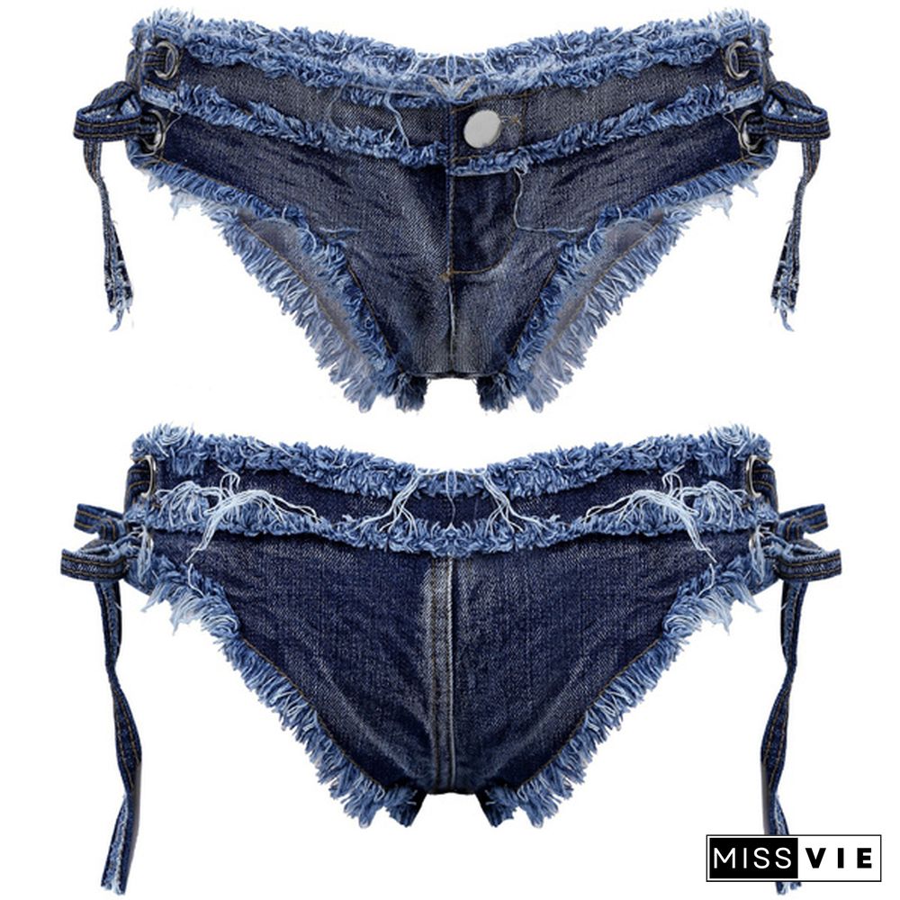 Women Low Waist Denim Bikini Briefs Mini Hot Pants Beachwear Jeans Shorts for Rave Party