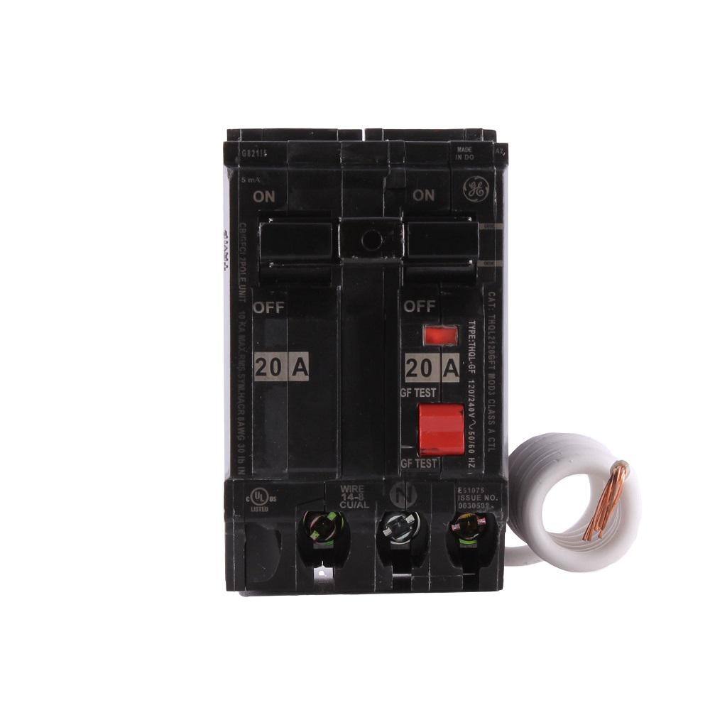 GE 20 Amp Double Pole Ground Fault Breaker with Self-Test THQL2120GFTP