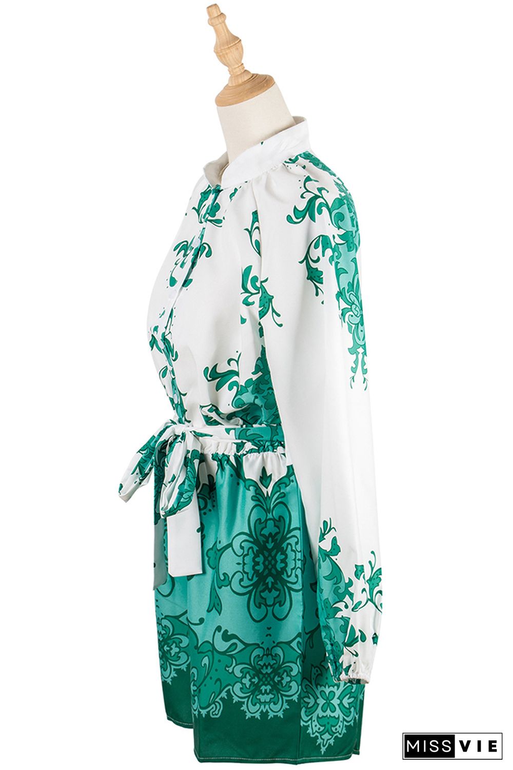 Green Puffy Sleeves Printed Rompers