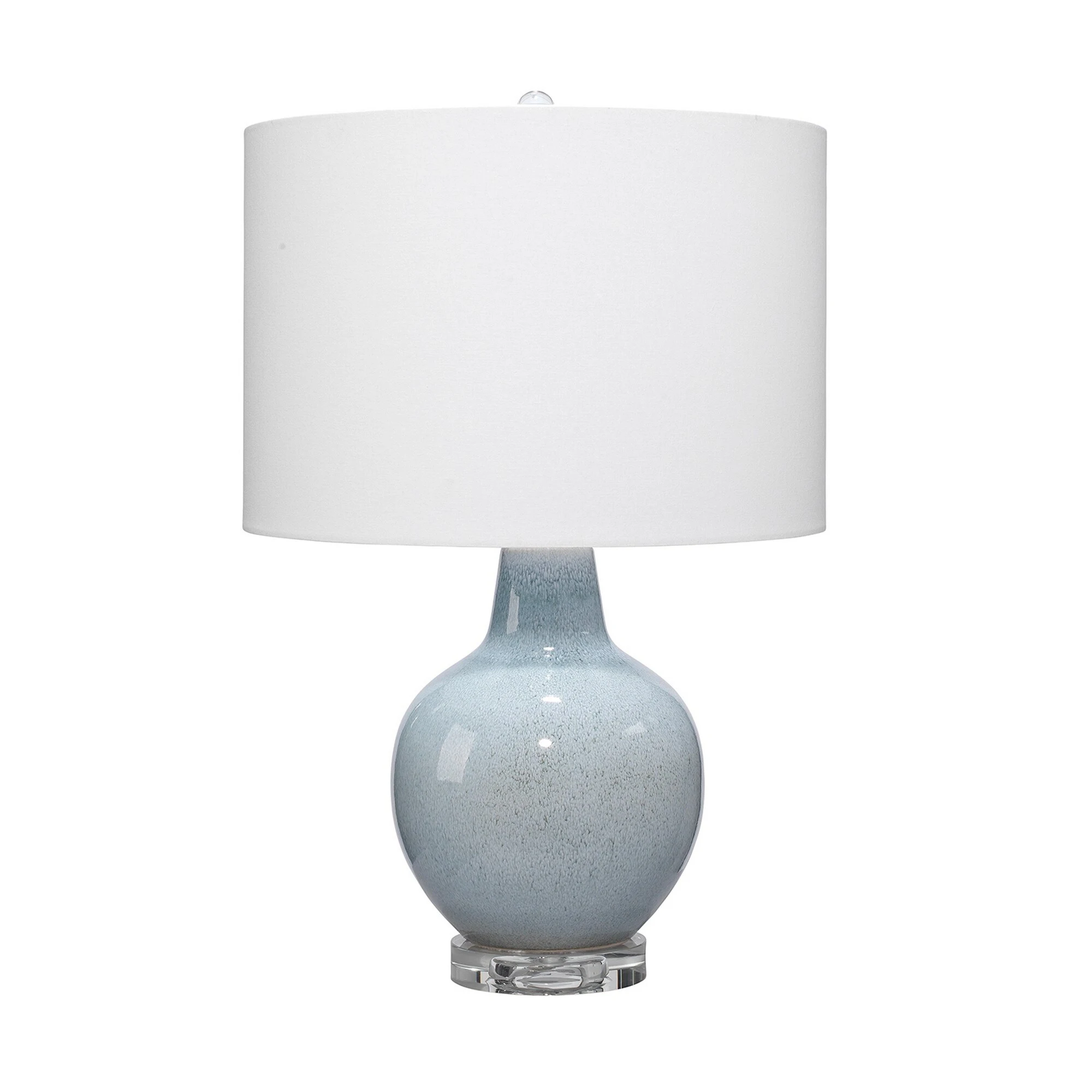 Table Lamp with Drum Shade and Ceramic Bellied Base， Blue